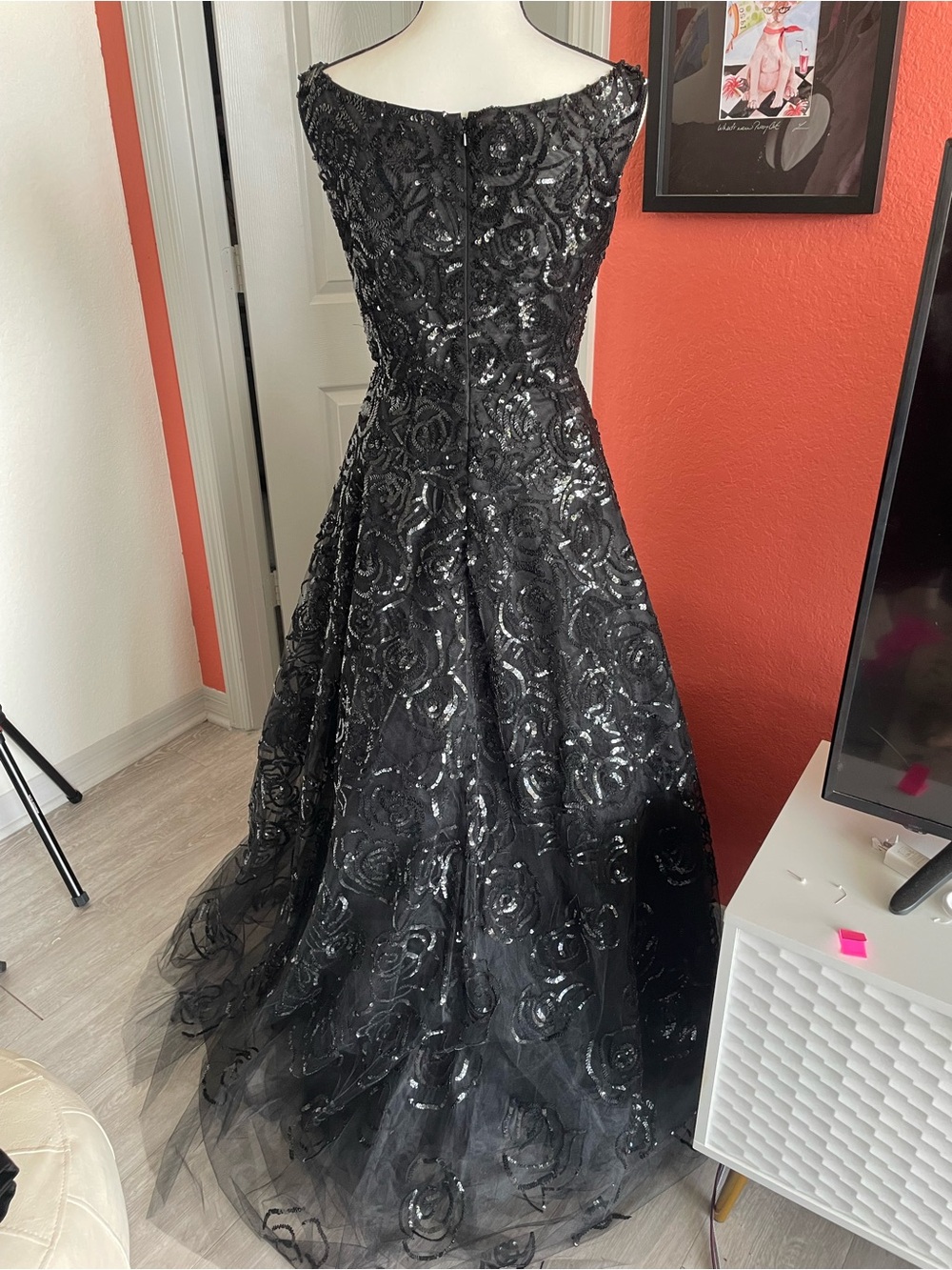 PLEASE READ DESCRIPTION No Label Black Sequin Floral Wedding Dress